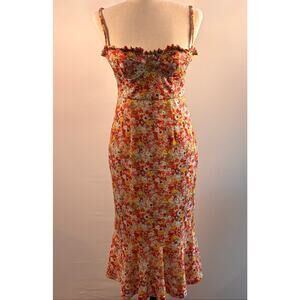 Hutch Floral Midi Dress Size XS Spaghetti Straps Bustier Ruffle Hem